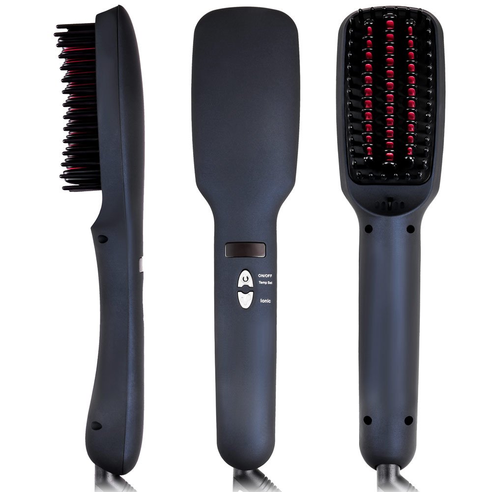 ARINO Spazzola Lisciante Ionica Lisciacapelli Lisciatura Lisciatore Ioni 2 in 1 Raddrizzatore Piastra di Ceramica Styling Elettrico con Tecnologia MCH per Protezione Riscaldamento Rapido Antistatico Scottature Nero