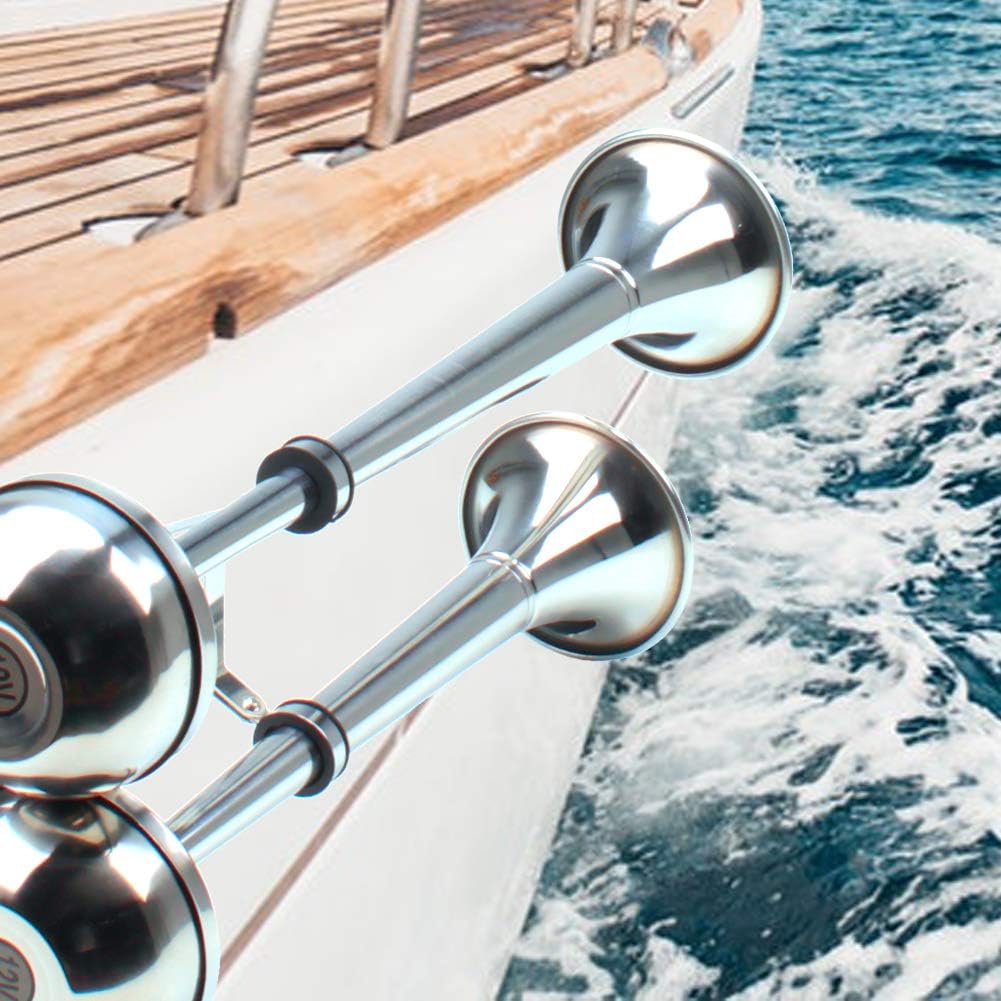 FARBIN 24V Marine Boat Horns,Stainless Steel Dual Trumpet,Electric Horn with Mounting Bracket,for 24V Cargo Boats Wheel Ship Train Lorry Trucks (Stainless Steel Double Tube, 24V): Automotive
