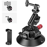 NEEWER 4.5" Suction Cup Camera Mount with Ball Head Magic Arm, 1/4" 3/8" ARRI Holes, Quick Release Car Mount with Phone Holder & Action Cam Adapter Compatible with iPhone DJI Insta360, CA105