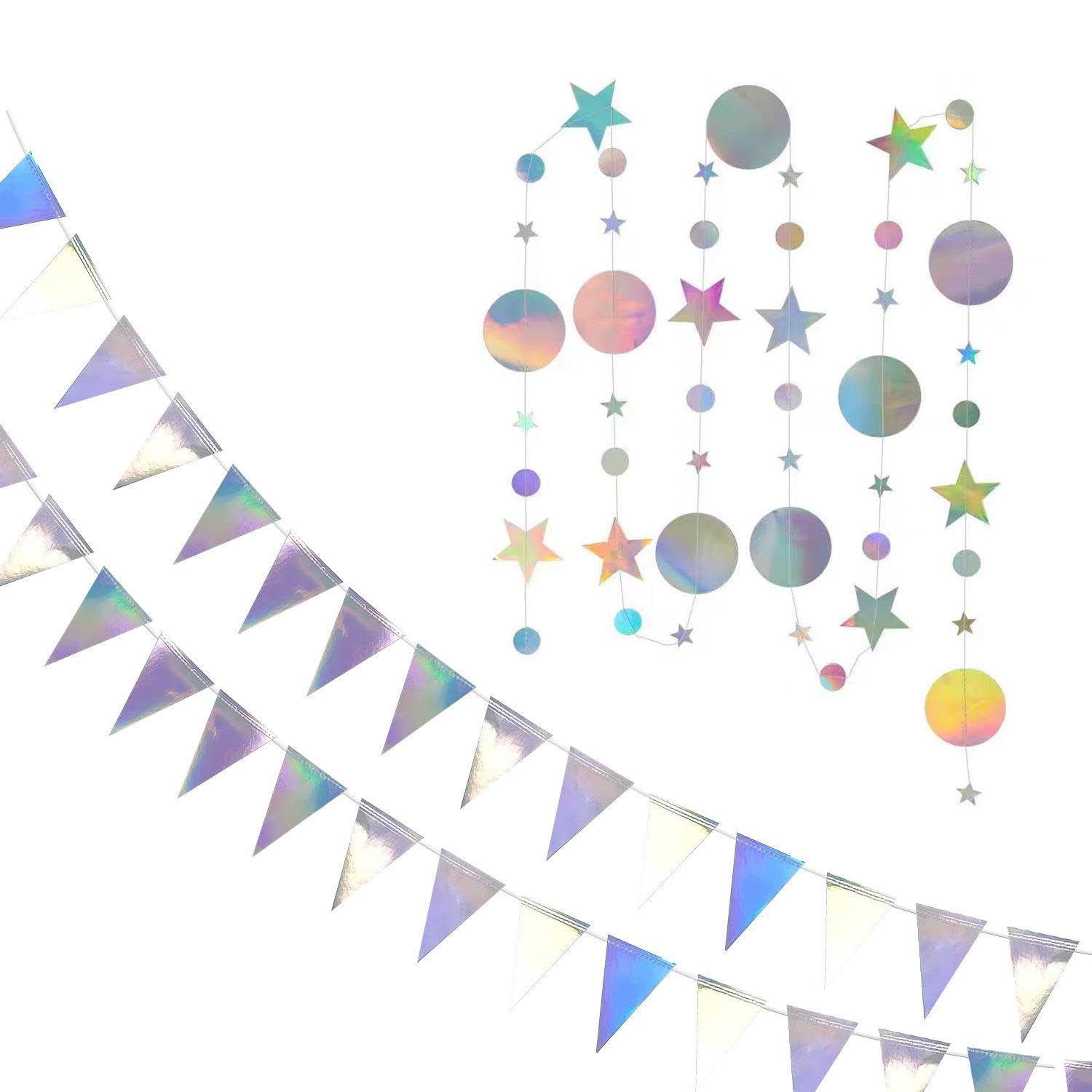 2 Pieces Glitter Pennants With 1 Set Of Glitter Disc Pentagram Hanging Flags, Colorful Decorative Banners, Party Bunting Decorations, Glitter Paper Banner Decorations