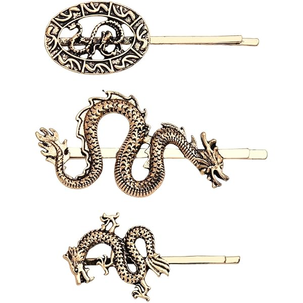 Dragon Pin Gold-Haarspangen Set – 3 Stück, 4.6-6.3 Cm, Aus Legierung – Edler Haarschmuck Für Frauen & Mädchen