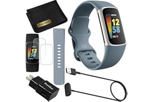Fitbit Charge 5 Advanced Fitness & Health Tracker (Blue) with Built-in GPS, Stress Management Tools, Bundle with 2 Watch Bands, 3.3foot Charge Cable, Wall Adapter, Screen Shield & PremGear for Fitbit