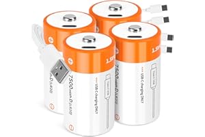 TEMIBATT Rechargeable D Batteries 4 Pack, 1.5V 7500mWh Lithium D Battery with USB-C Charging Cable, Long-Last for Flashlight, Toys, Floodlights & More