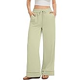 KICZOY Casual Loose Pants Women's Summer Elastic Drawstring Waisted Cropped Trousers Light Green