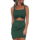 Acelitt Summer Dresses for Women 2025 Cut Out Twist Front Ruched Wrap Bodycon Sleeveless Party Club Mini Dress Beach Sundress