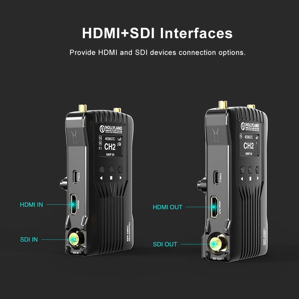 Hollyland Mars 400S 1080p HDMI SDI Transmission System 5G Wireless Image Transmission to 4 Devices in a Distance of 400ft Support Android & iOS 3 Scene Modes, W Battery Kit (Transmitter+Receiver) : Camera & Photo