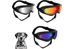 Dog Sunglasses Set – 3pcs Pet Goggles in Red, Silver, and Rainbow, Adjustable Strap Design with Foam Padding – UV Eye Protect