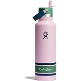 Hydro Flask Water Bottle - Insulated Stainless Steel - Standard Mouth Flex Straw Lid, Non Spill, Leakproof and Refillable in 21 Oz Campus Pink