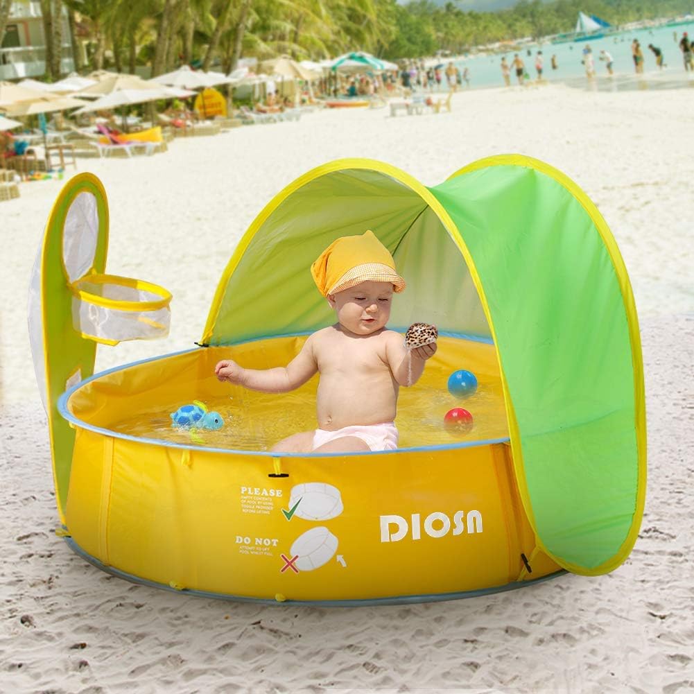 DIOSN Pop Up Baby Beach Tent and Pool Tent UV Protection Sun Shelters,Portable Kids Ball Pit Play Tent Indoor Outdoor Baby Paddling Pool Beach Canopy Tent Garden