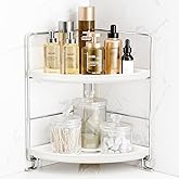 FSyueyun 2-Tier Corner Bathroom Counter Organizer, Vanity Tray, Silver | Plastic Bathroom Organizer Countertop for Skincare, Perfume, Makeup, Tool-Free Assembly, Small Bathroom Corner Tray Shelf