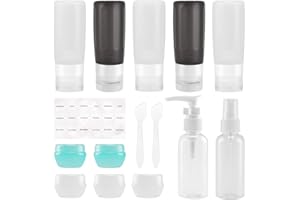 Beveetio Travel Bottles TSA Approved 15 Pack,2.9oz Silicone Refillable Size Containers, BPA Free Travel Tubes Toiletries for Cosmetic Shampoo Cream Conditioner Lotion Soap（2.9 OZ Black & White）