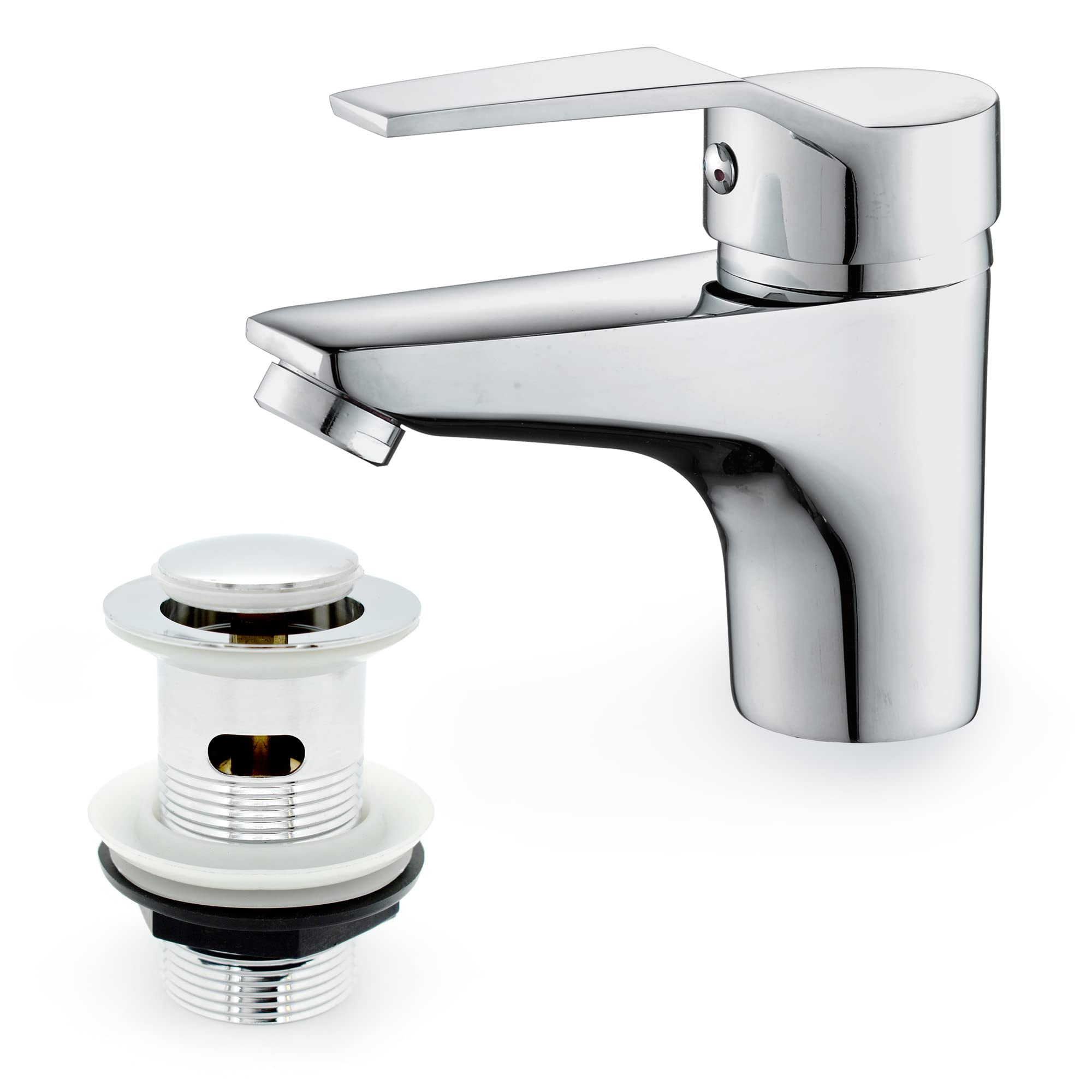 Xcel Home™ Chrome Basin Mixer Tap with Free Click-Clack Waste | Modern Brass Construction Bathroom Mono-Bloc Single Hole Pop-Up