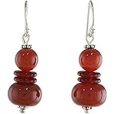 NOVICA Artisan Handmade Carnelian Dangle Earrings Beaded from Thailand Red Birthstone 'Fiery Memory'