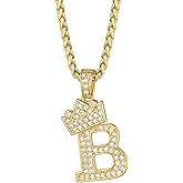 Richsteel Initial Necklace for Men A-Z 18K Gold Plated Crown Shiny Cubic Zirconia Monogram Pendant for Women Fashion Jewelry