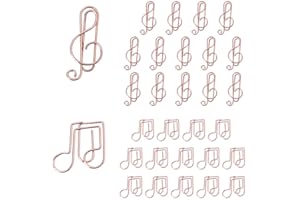 OWLFAVO Clef and Note Shape 30pcs Paper Clips with Clear Box, Rose Gold, Funny Cute Paperclips Bookmarks Planner Clips for Fun Office Supplies School Gifts Wedding Decoration