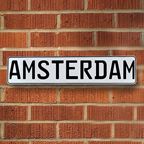 Vintage parts USA VPAYBB0F Amsterdam White Stamped Aluminum Street Sign Mancave Wall Art