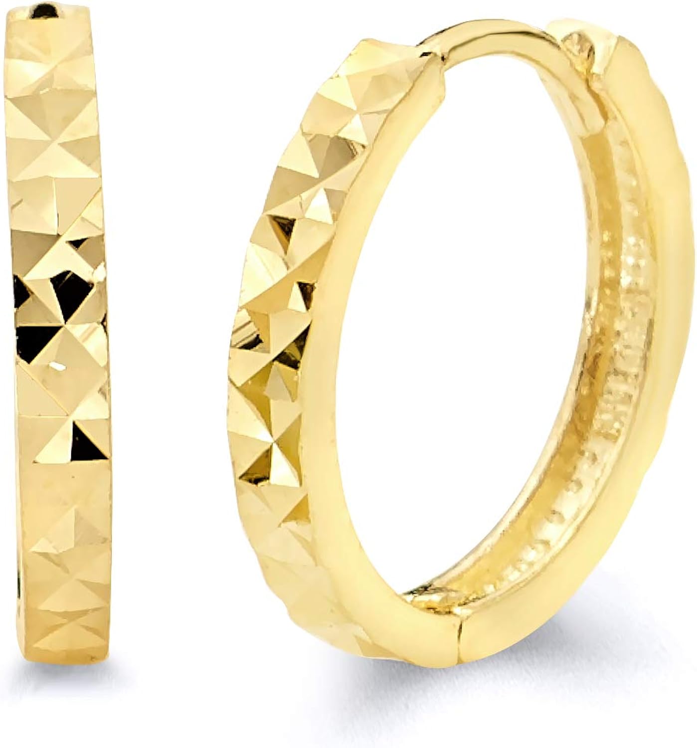 Wellingsale Ladies 14k Yellow Gold Polished 2mm Diamond Cut Faceted Square Hoop Huggies Earrings (15 x 15 mm)