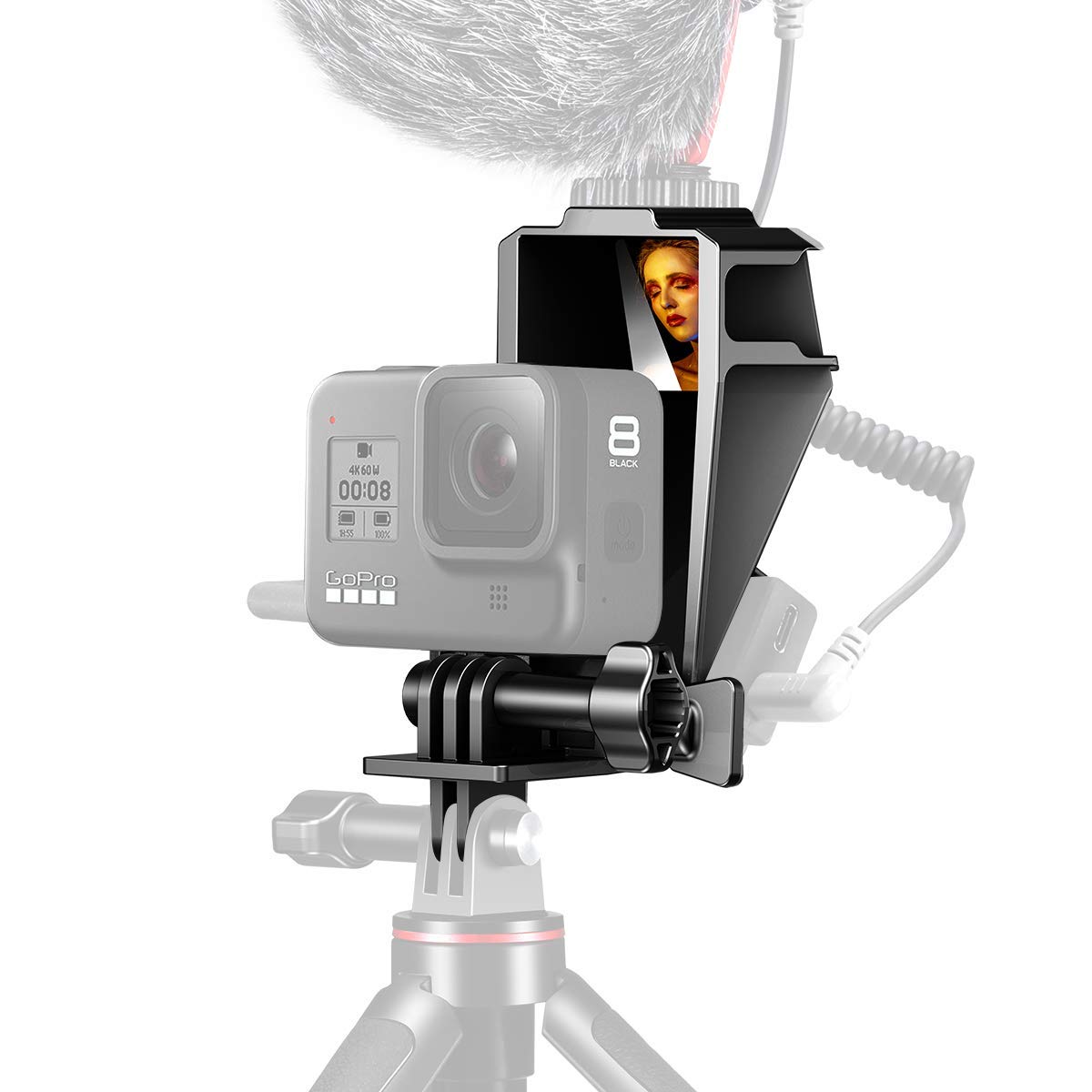 UURig GP-5 Selfie Flip Mirror for Gopro Hero 8/7/6/5 Black, Tripod Mount Adapter Triple Cold Shoe Bracket for Light Microphone Vlog Accessory