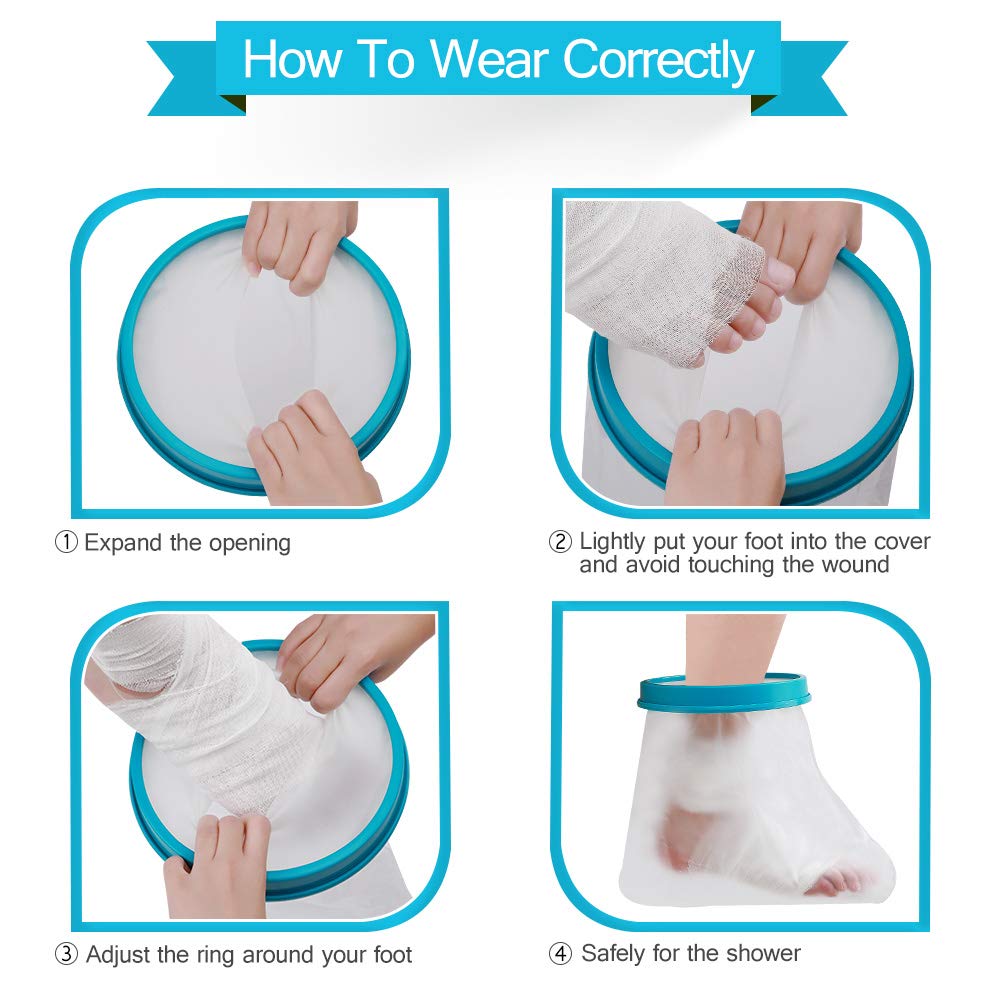 Waterproof Foot Cast Cover Wound Protector for Shower Bath, Watertight Cast Bag Covers for Broken Surgery Foot, Wound and Burns - Reusable [2025 Upgrade]