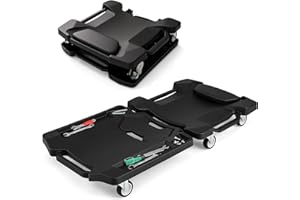 Goplus 43 Inches Mechanic Creeper, Half-Folding Low Profile Rolling Creeper with Padded Headrest & Tool Trays, Heavy-Duty Und