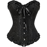 KSHUN Women's Corsets Lace Up Boned Overbust Corset Bustier Lingerie Satin Floral Bustier Bodyshaper Top S-7XL