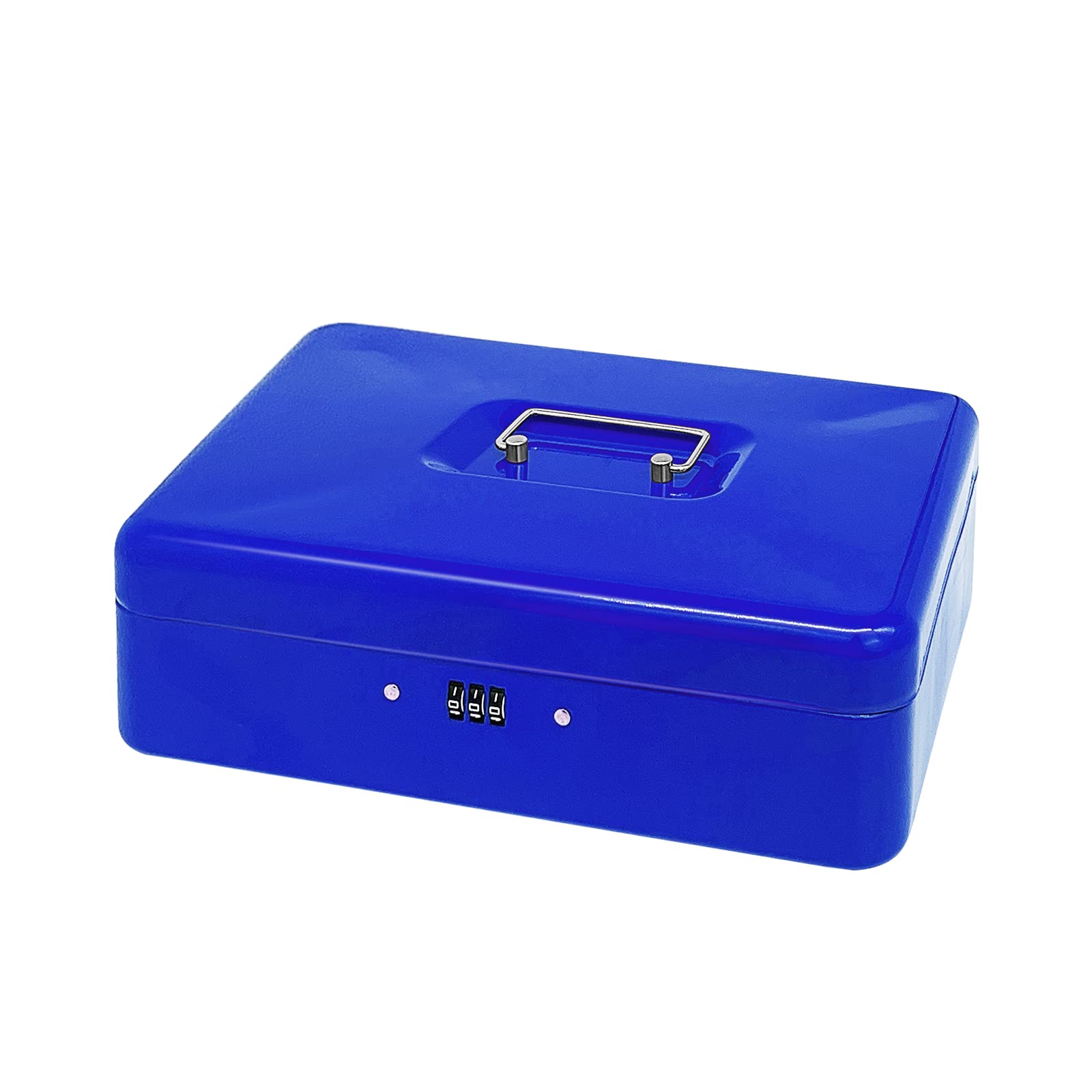Steel Cash Box with Combination Lock, Metal Small Money Organizer with Removable Money Tray,Cash Storage Box with Lockable Cover (Blue - 30 * 24 * 9 CM)