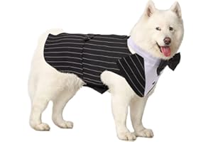 DORA BRIDAL Dog Tuxedo Dog Wedding Outfit, Formal Dog Suit and Bandana Set, Dog Wedding Attire Party Dog Bow Tie Shirt for Large Medium Dogs Labrador Golden Retrievers Bulldogs Boy