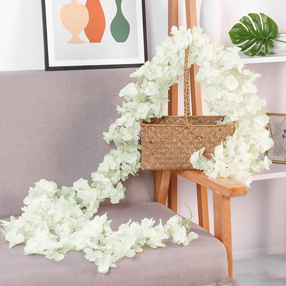 1 x Artificial Cherry Blossom Garlands Flower Garland Flowers Vine Silk Flowers Garlands Hanging Artificial Flowers Garland Decoration for Wedding Party Home Garden Arch Walls 256 Flower Heads White