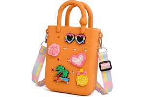Mini Rubber Tote Bag, Rubber Beach Tote for Kids -, Small Rubber Beach Bag with DIY Charms, Gift Set with Box