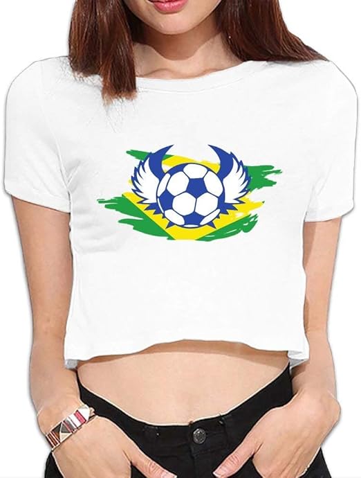 LMNcrop Brazil Football Women's Crop Top T Shirts Sexy ShortSleeve T