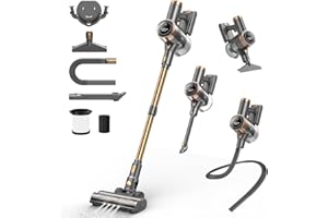 NuYupo Cordless Vacuum Cleaner, 10-in-1 Lightweight Stick Vacuum with 45mins Runtime, Powerful Suction, LED Touch Screen, Rechargeable Vacuum Cleaners for Home Hardwood Floor Carpet Pet Hair (Gold)