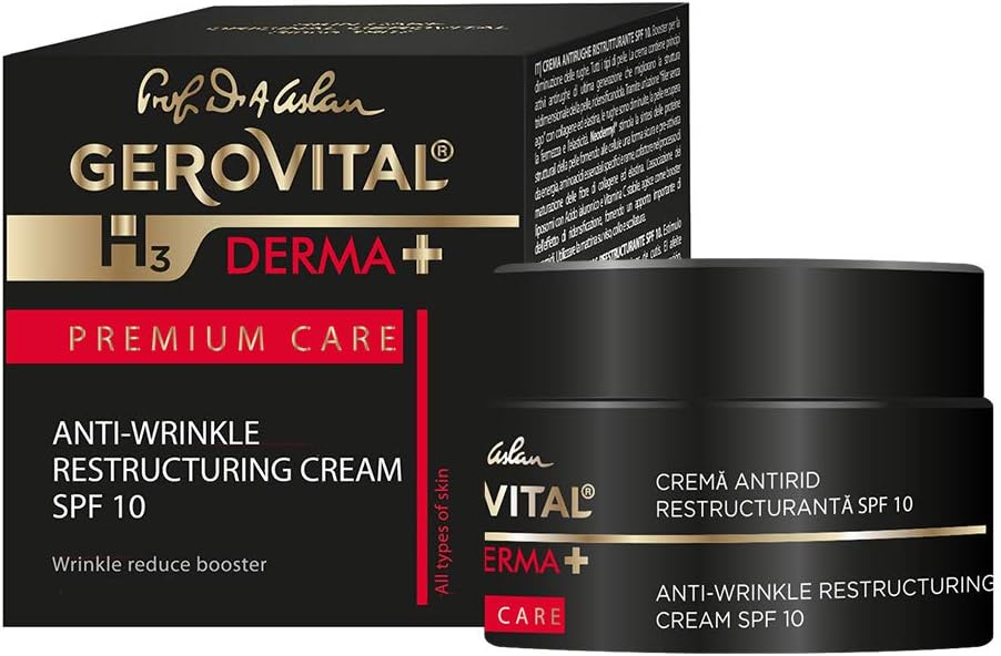 Gerovital H3 Derma+ Premium Care Anti-Wrinkle Face Cream SPF 10, Anti-Ageing Moisturising Cream, Firms & Restores Elasticity