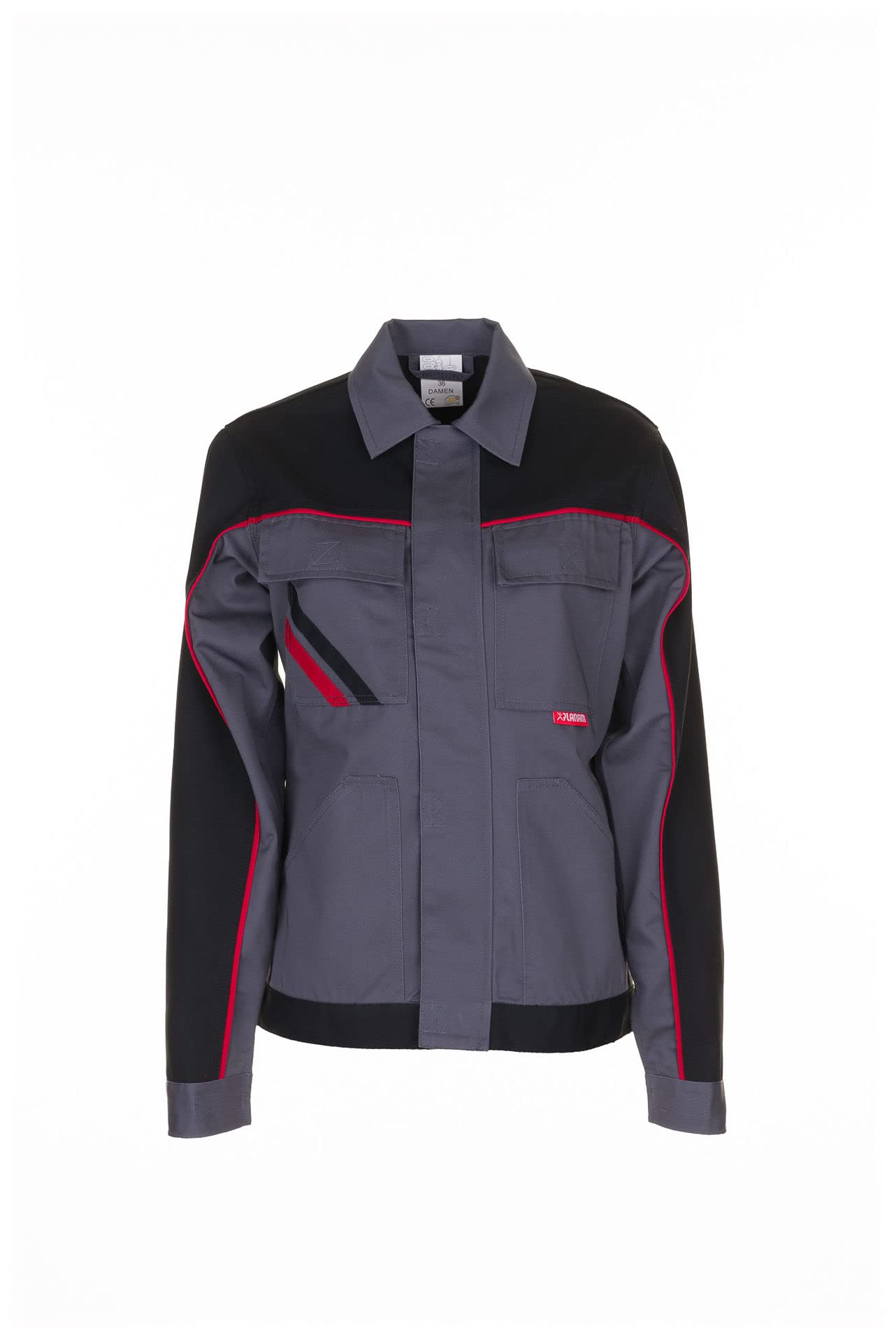 Planam 2319036 Size 36 "Highline" Woman Waisted Jacket - Slate/Black/Red