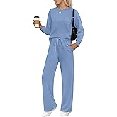 Simlakey 2 Piece Travel Set for Women Fall Lounge Sets 2025 Crew Neck Wide Leg Pants Vacation Travel Airport Outfits