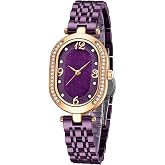 FANMIS Women's Luxury Dress Rhinestone Stainless Steel Waterproof Quartz Casual Watch (Purple)