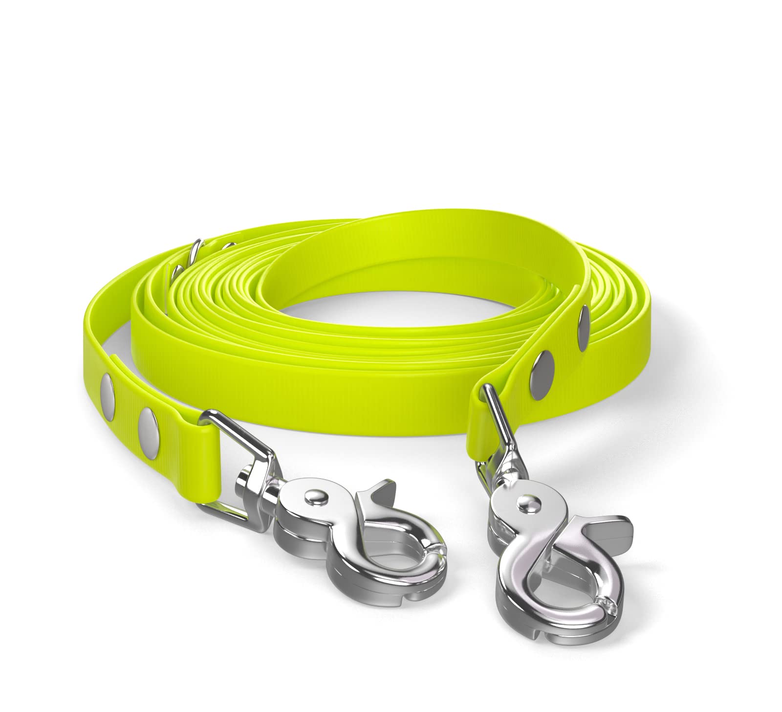 5m drag leash, dog leash, 2 carabiners & D-ring, neon yellow, very sturdy, dirt and water repellent