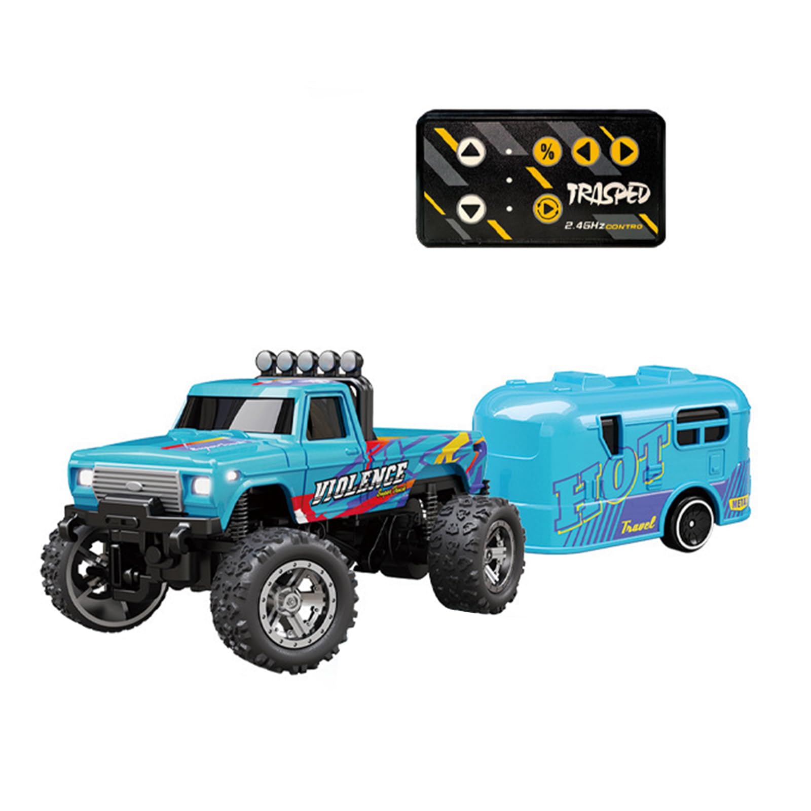 Blue Mini RC Monster Truck - 1/64 Scale Alloy Remote Control Cars with Mini Bus Toy, 2.4GHz Micro RC Car for Adults Kids, USB Rechargeable Monster Truck Toys, Type-C Charging RC Car Offroad Toys