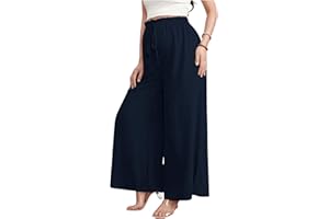 BEAUDRM Women's Maternity Elastic High Waist Pants Knot Front Wide Leg Pregnancy Pants