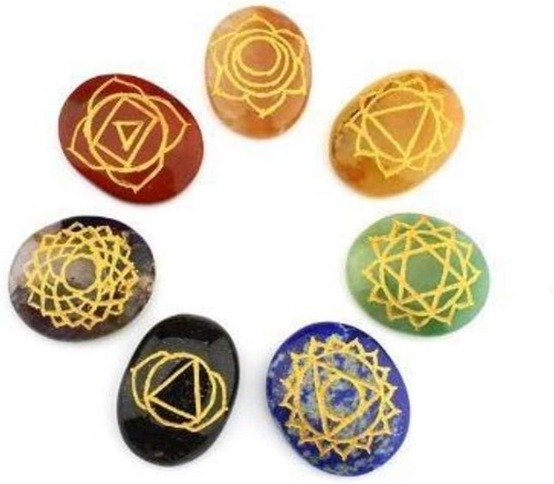 Purpledip Seven Chakra Healing Stones Set Of 7: Reiki Healing Crystals With Engraved Chakra Symbols; Holistic Balancing Polished Palm Stones (10904) - Image 3