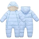 BYFRI Baby Snowsuit Infant Winter Jumpsuit 0-24M Toddler Footed Jacket Unisex Warm Hooded Outfit Thick Fleece Coat