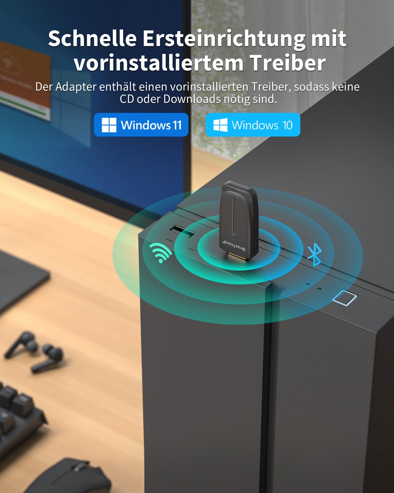 BrosTrend WiFi 6 AX900 2 in 1 WLAN Bluetooth Adapter PC für Windows 11/10 5