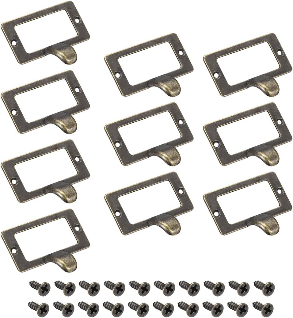 uxcell Label Holder Pull Handles, Vintage Zinc Alloy Label Frame Drawer Knobs for Cabinet Cupboard, Bronze Tone 59x44mm Pack of 10 w Screws