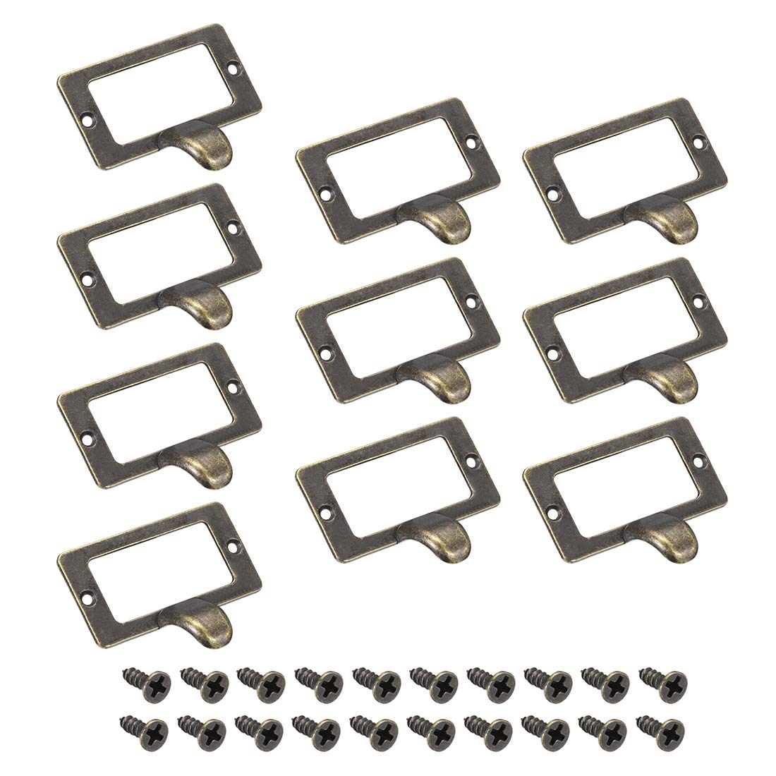 sourcing map Label Holder Pull Handles, Vintage Zinc Alloy Label Frame Drawer Knobs for Cabinet Cupboard, Bronze Tone 59x44mm Pack of 10 w Screws