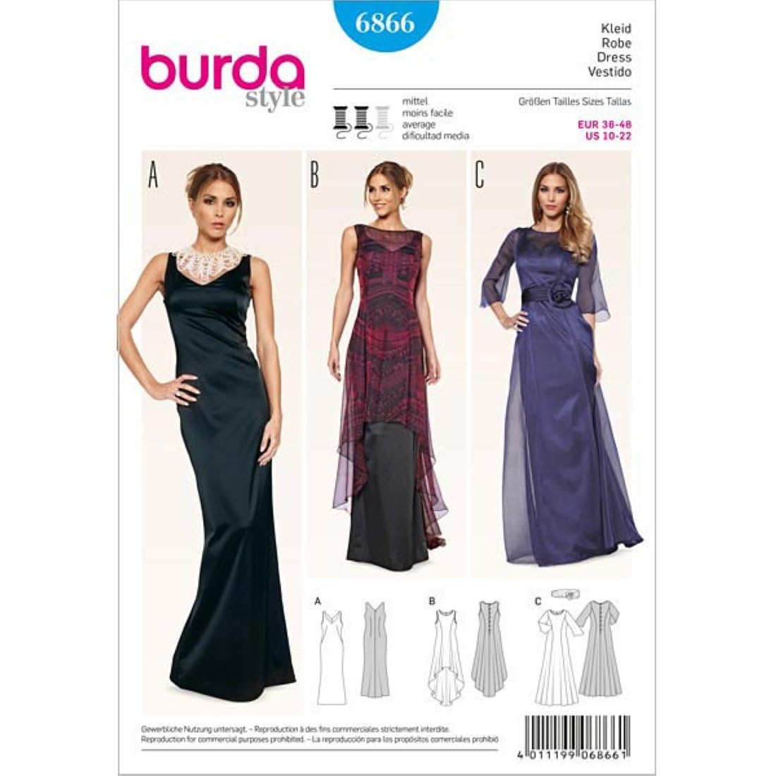 Burda Style Sewing Pattern B6866 Misses' Evening Dresses