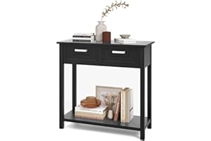 CLEEMAN Console Table with Drawers, Wooden Narrow Sofa Table with 2 Drawers, 1 Open Storage Shelf, Foyer Table, Entrance Table, Modern Entry Table for Entryway, Living Room, Hallway (Black)