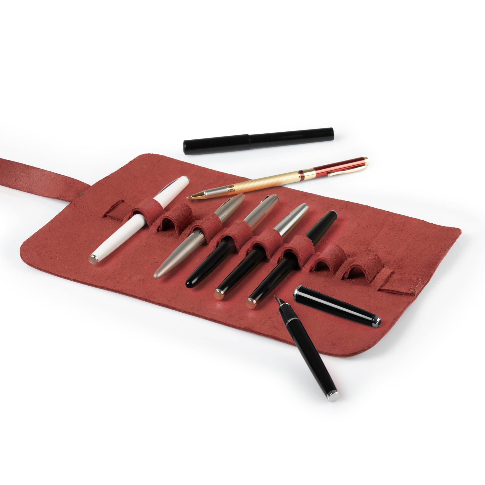 LONDO Genuine Leather Pen & Pencil Roll Case - 10 Slots - Classic Design - Cowhide Leder
