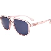 SOPHILY Square Reader Sunglasses for Men Women Double Bridge Pilot Full Lens Sun Reading Glasses UV400 Outdoor Driving, Clear Pink Frame + Grey Lens, +1.50