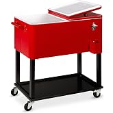Best Choice Products 80-Quart Outdoor Steel Rolling Cooler Cart w/Ice Chest, Bottle Opener, Catch Tray, Drain Plug, Locking Wheels