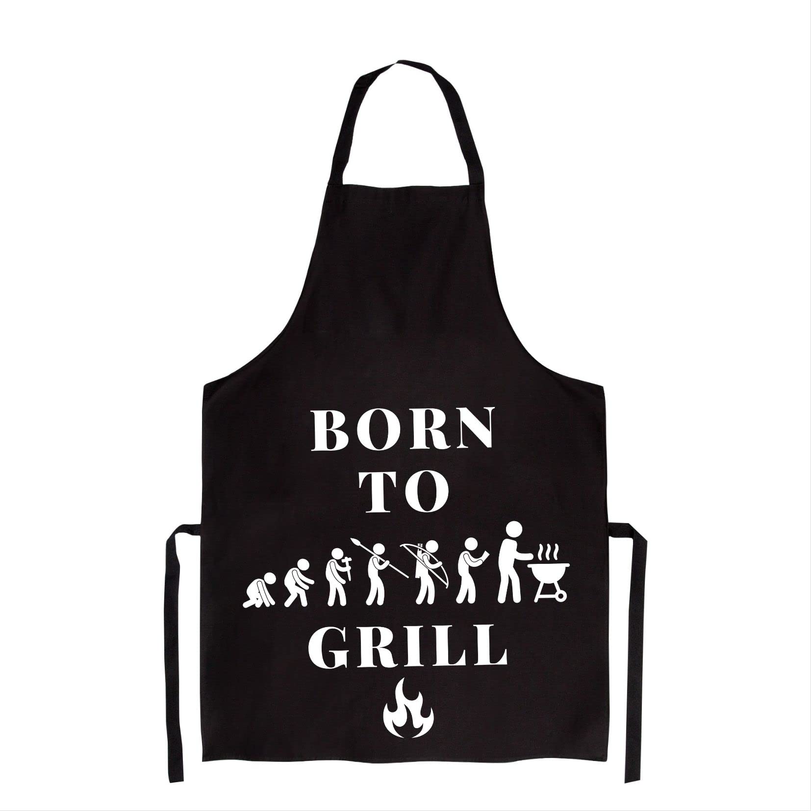 FremiBag Barbecue Apron for Men with Saying: Born to Grill - Cotton Apron - Cooking Apron as a Gift for Men to Barbecue - BBQ Meat Black One Size, black