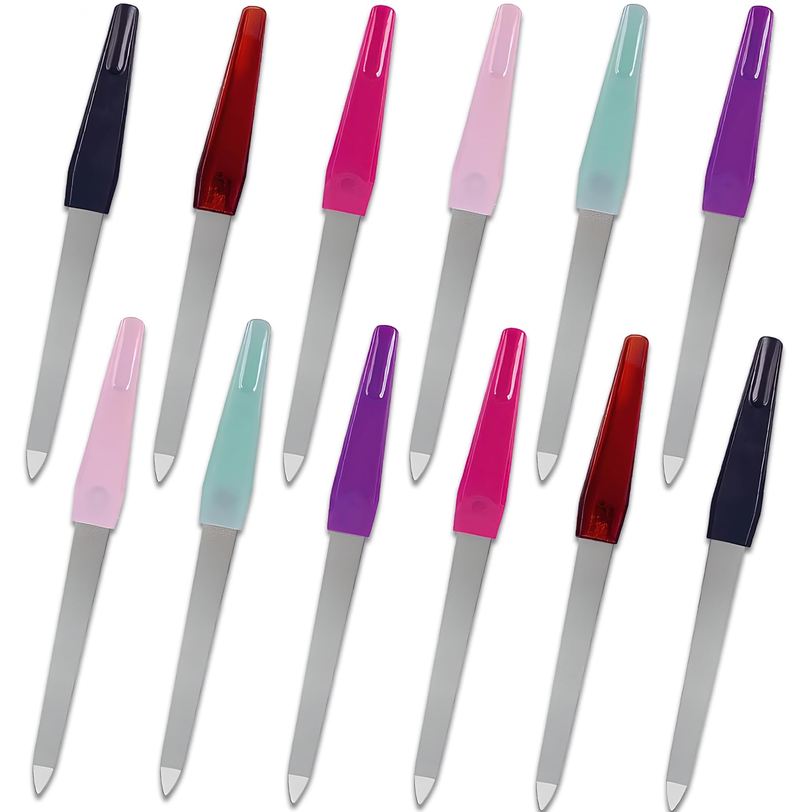 Photo 1 of **Only 4** Metal Nail File Set (12 pcs) - Stainless Steel Nail Files for Natural Nails, Sword-Shaped Fingernail Files with Non-Slip Handle, Sharp Tip, and Sapphire Grit for Women and Men